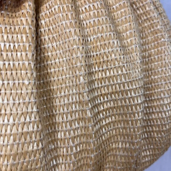 Vintage Bueno Tan Woven Straw Red Faux Leather Flower Satchel Bag - Picture 8 of 8